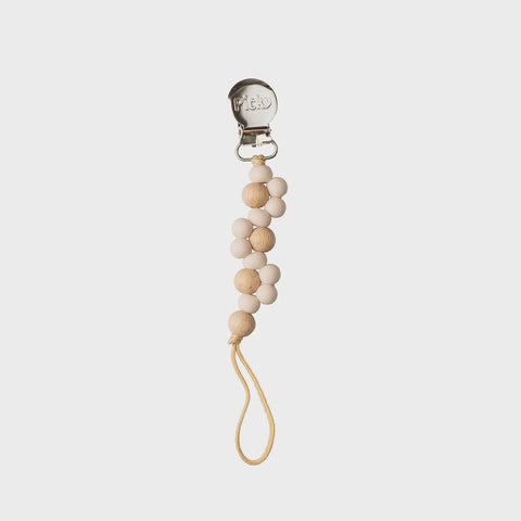 Picky Wood & Silicone Braided Paci Clip - Beige