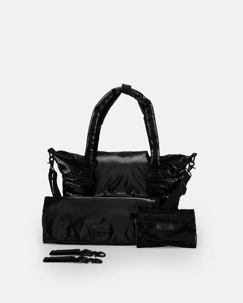 7AM Capri Diaper Crossbody Tote - Black Liquid Shine