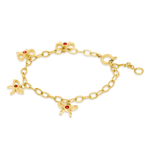 Vincor Gold Bow W/ Red Stone Hanging Bracelet