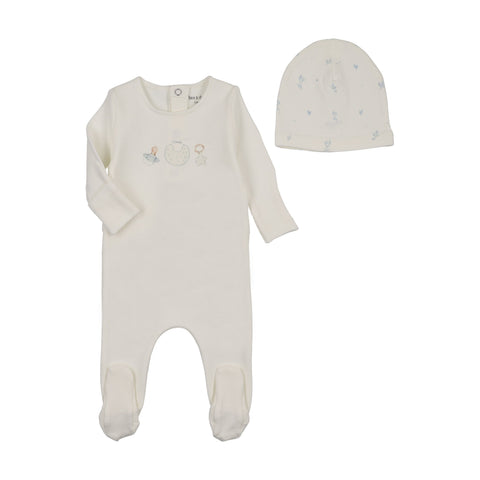 Bee and Dee Watercolor Bib Footie White Boys
