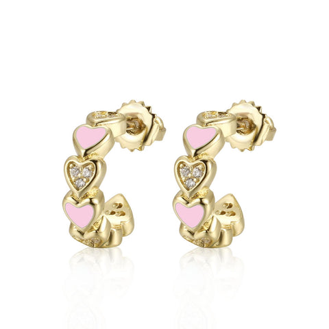 My Little Jewel 13mm Paved Hearts Enamel Hoop Screwback Earring emlj-h1m - Pink