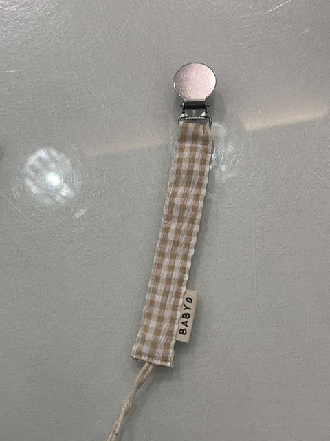 Baby O Gingham Paci Clip - Tan