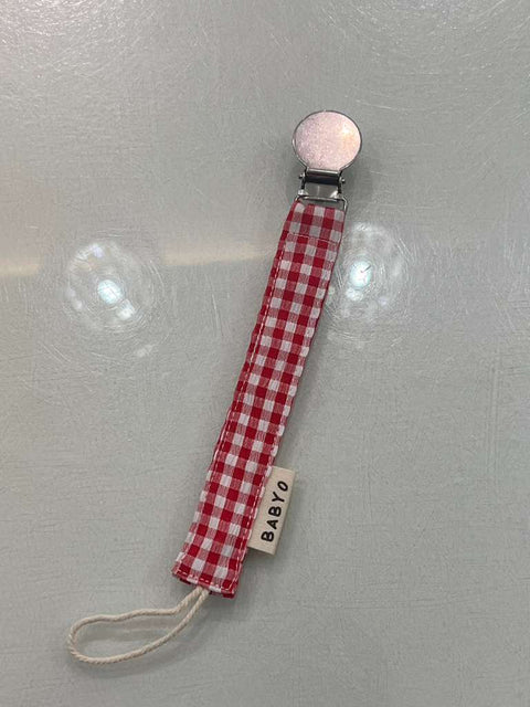 Baby O Gingham Paci Clip - Red