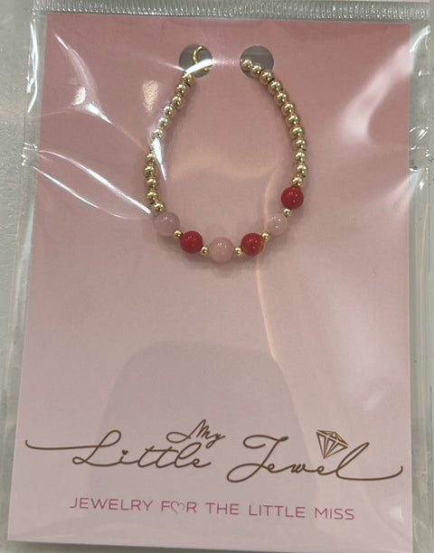 My Little Jewel 14kt Gold Filled Beads & Red,Pink Gemstones Bangle gf3-E