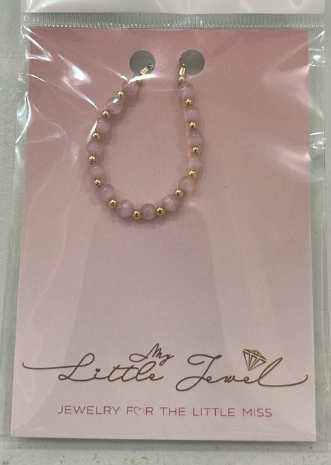 My Little Jewel Bracelet Stackable Pink Cateye & Gold Beaded bmljstk-gf5