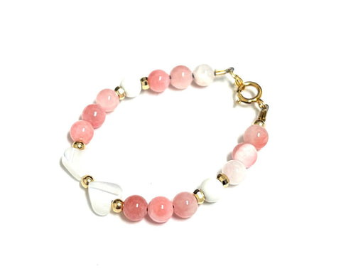 My Little Jewel Bracelet White MOP Bow & Pink Marble Beads b-bow157