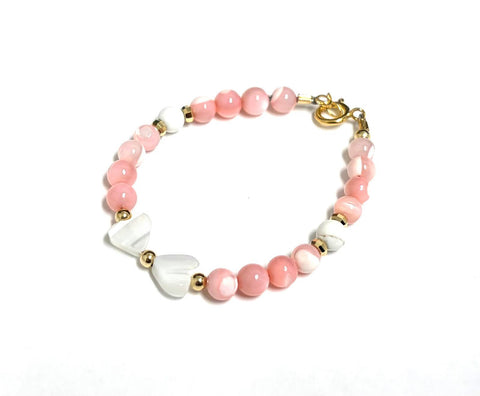 My Little Jewel Bracelet White MOP Bow & Pink MOP Beads b-bow158