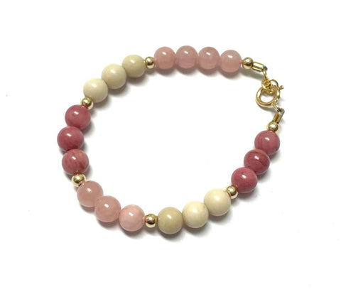 My Little Jewel Bracelet Tricolored Gemstone & Gold Beaded b-gem03