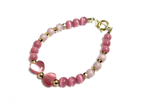 My Little Jewel Bracelet Faceted CZ with Dark Cat Eye Heart Bow b-bow141
