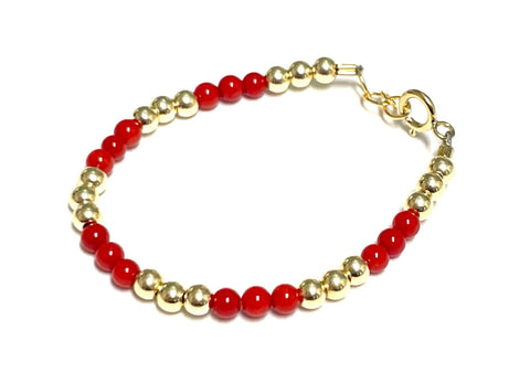 My Little Jewel Bracelet Red Coral & Gold Filled Beaded gf43