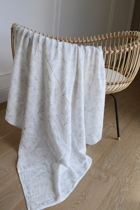 Little Threads Muslin Blanket - Sky Blue Toile