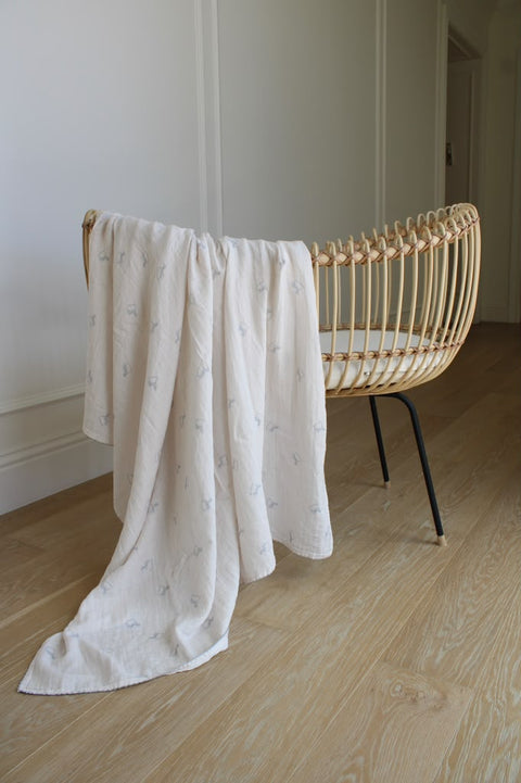 Little Threads Muslin Blanket - Little Blue Rocker