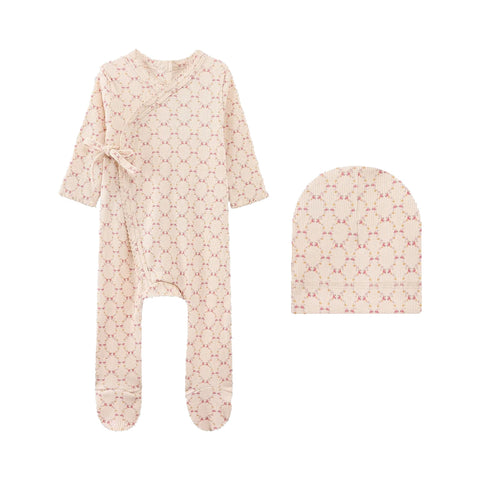 Adee Floral Garland Footie + Hat - Pink