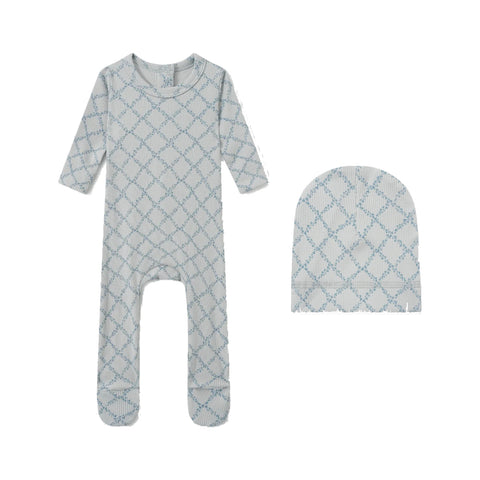 Adee Leaf Footie + Hat - Blue