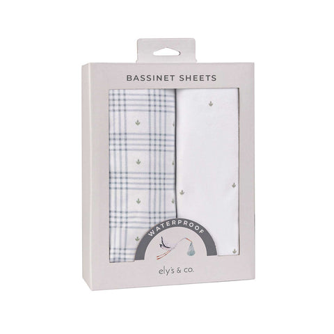 Ely's & Co. 2Pk Bassinet Waterproof Sheets - Blue Floral Plaid