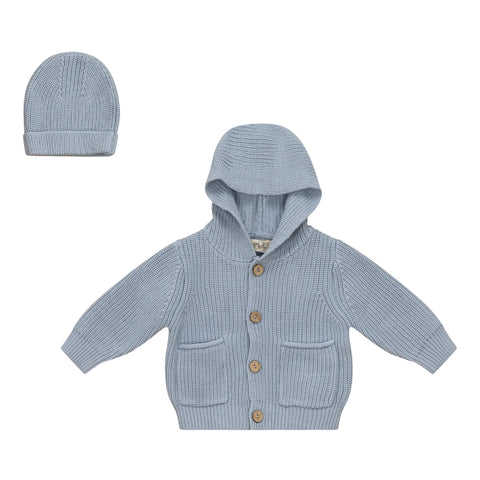 Bebe Bella Ribbed Hooded Jacket+Hat/CY1905E - Blue
