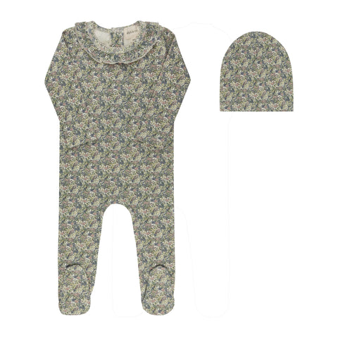 Embroidered Liberty & Berry Footie + Hat - Ivory Pink
