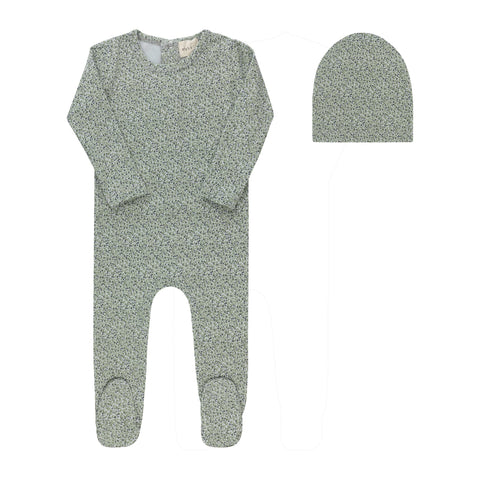 Embroidered Liberty & Berry Footie + Hat - Blue