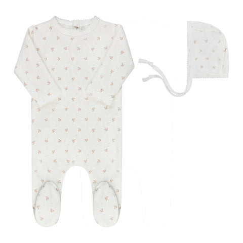 Rosebud & Diamond Footie + Bonnet - Ivory Pink