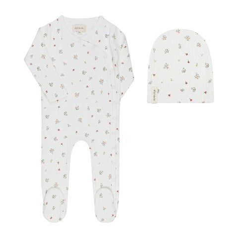 Printed Floral Star Footie + Beanie - Ivory Floral