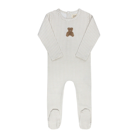 Gingham Teddy Footie - Tan