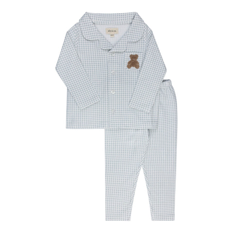 Gingham Teddy Pajamas - Blue