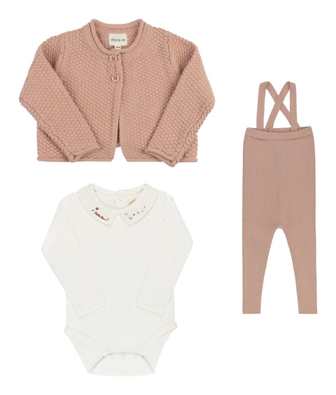 Ely's & Co Floral Star Knit Cardigan Bodysuit & Overalls Set/Avail Sizes 9M-3T/AW26-0021-C,AW26-0021-BS,AW26-0021-O