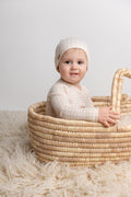 Adee Oatmeal Grid Footie Hat Blue