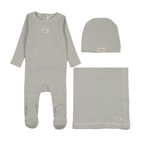 Lilette Striped Bebe Layette Set - Light Blue