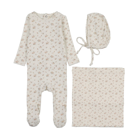 Lilette Garden Cluster Print Layette Set - Cream Pink