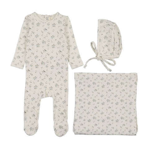 Lilette Garden Cluster Print Layette Set - Cream Blue