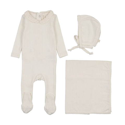 Lilette Crochet Collar Layette Set - Cream Blue