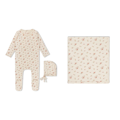 Lamour Lou Vintage Floral Footie, Bonnet & Blanket Set - Floral
