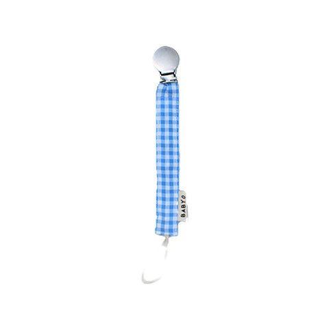 Baby O Gingham Paci Clip - Blue