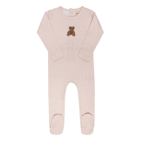 Ely's & co. Gingham Teddy Footie - Pink