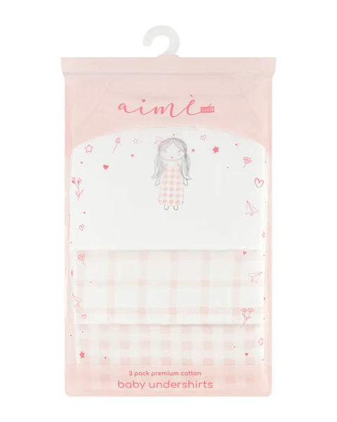Aime 3 pack Print Undershirts - Girls Gingham