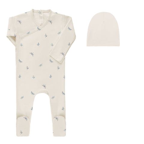 Aurora Dragonfly Footie and Beanie Ivory Blue