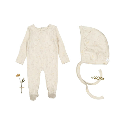 Lovely Littles Joy Pink footie with matching bonnet