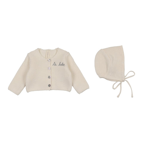 Lilette Le Bebe Knit Cardigan & Bonnet Set - Cream Blue