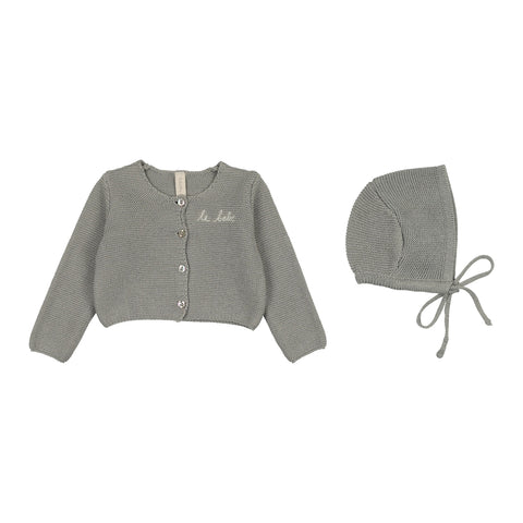 Lilette Le Bebe Knit Cardigan & Bonnet Set - Light Blue
