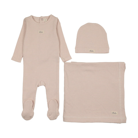 Lilette Striped Bebe Layette Set - Dusty Pink