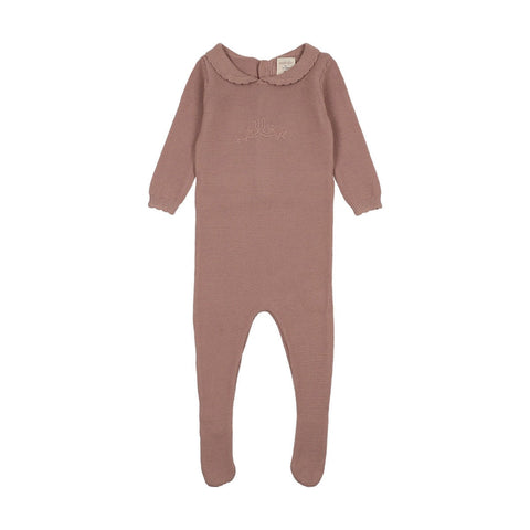 Analogie Knit Embroidered Footie Dried Rose