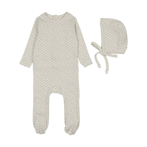 Lilette Mini Flora Print Footie Set - Cream Blue