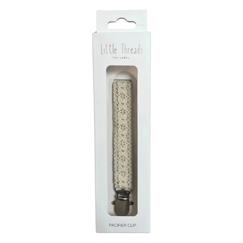 Little Threads Pacifier Clip - Crochet Ribbon Taupe