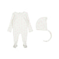 Lovely Littles Meadow Pink footie with matching bonnet