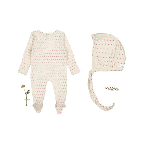 Lovely Littles Mia Pink footie with matching bonnet