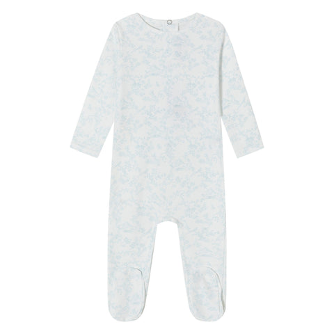 Mini Label Toile Bird Footie - Blue