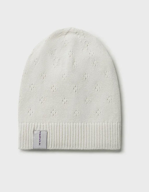 Jacqueline & Jac Pointelle Knit Beanie - Natural White