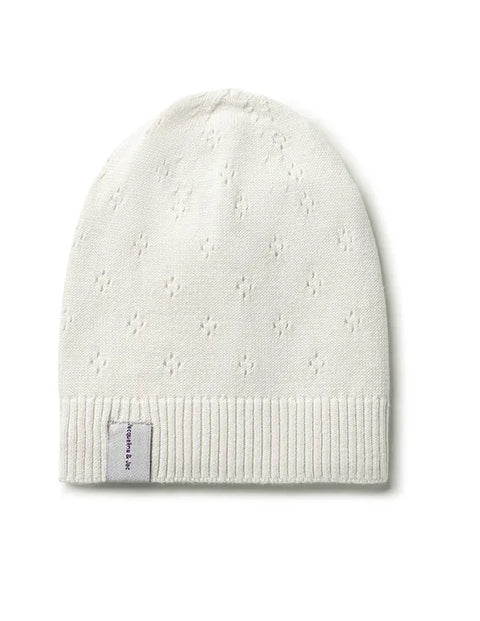 Jacqueline & Jac Pointelle Knit Beanie - Natural White