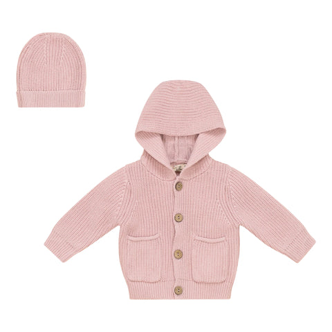 Bebe Bella Ribbed Hooded Jacket+Hat/CY1905E - Petal Pink